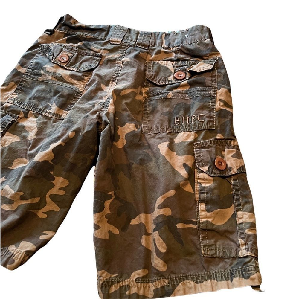 Beverly Hills Polo Club Boys Camo Cargo Shorts Size 10 Green Brown Multi-Pocket - Picture 3 of 8